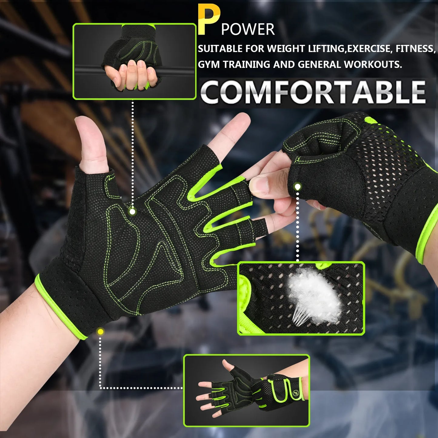 MOREOK Gym Gloves Non-slip Weight Lifting Gloves 3MM Pads Power Training Workout Fitness Gloves for Pull Ups,Rowing